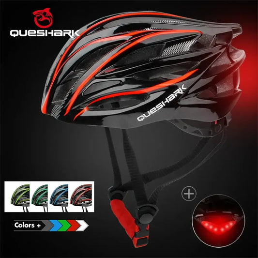 QUESHARK Men Women Ultralight Cycling Helmet Led Taillight MTB Road Bike Bicycle Motorcycle Riding Ventilated Safely Cap