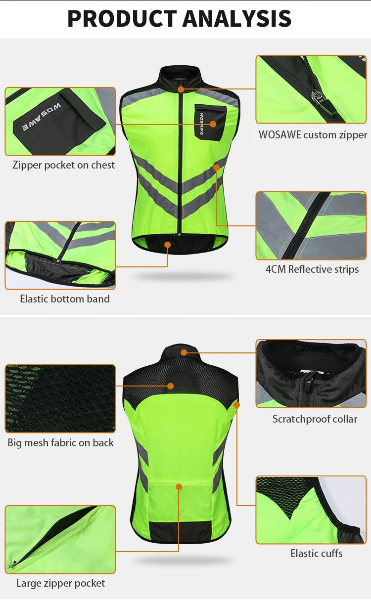 WOSAWE Men Sleeveless Cycling Vest Ciclismo Bike Bicycle Undershirt Jersey Windproof Cycling Clothing Motorcycle Vest